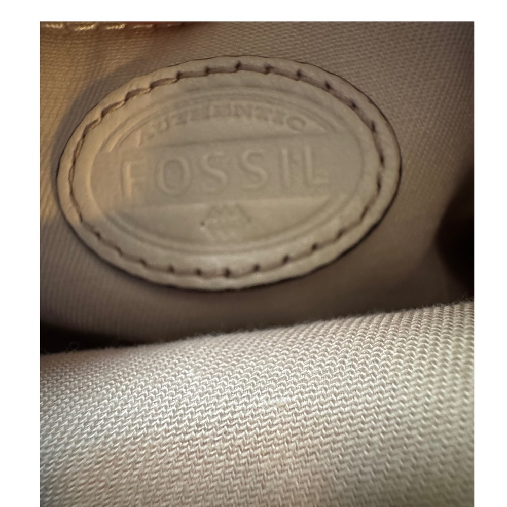Fossil Tan Leather Hobo Bag Shoulder Bag Large Pocket Black Strap Purse - Picture 6 of 6